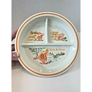 Vintage Fire King Little Bo Peep Ceramic Divided Nursery Rhyme 3 Section Dish 8"